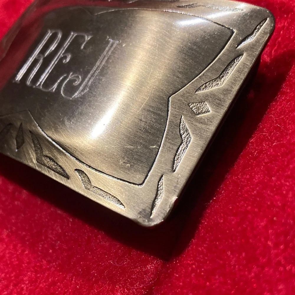Monogrammed Metal Belt Buckle - Antique Silver Tone